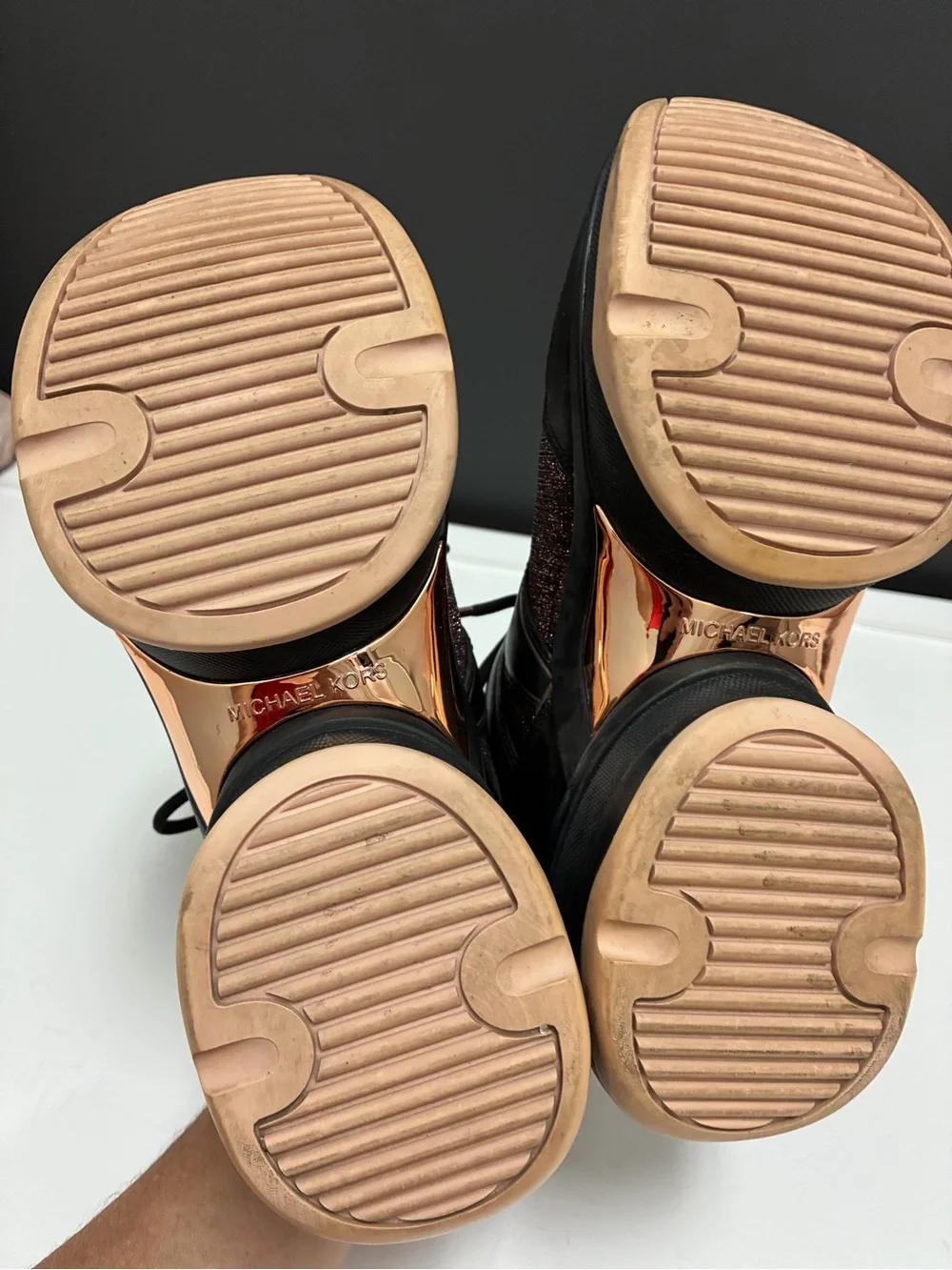 Michael Kors Black and Rose Gold Platform Sneakers